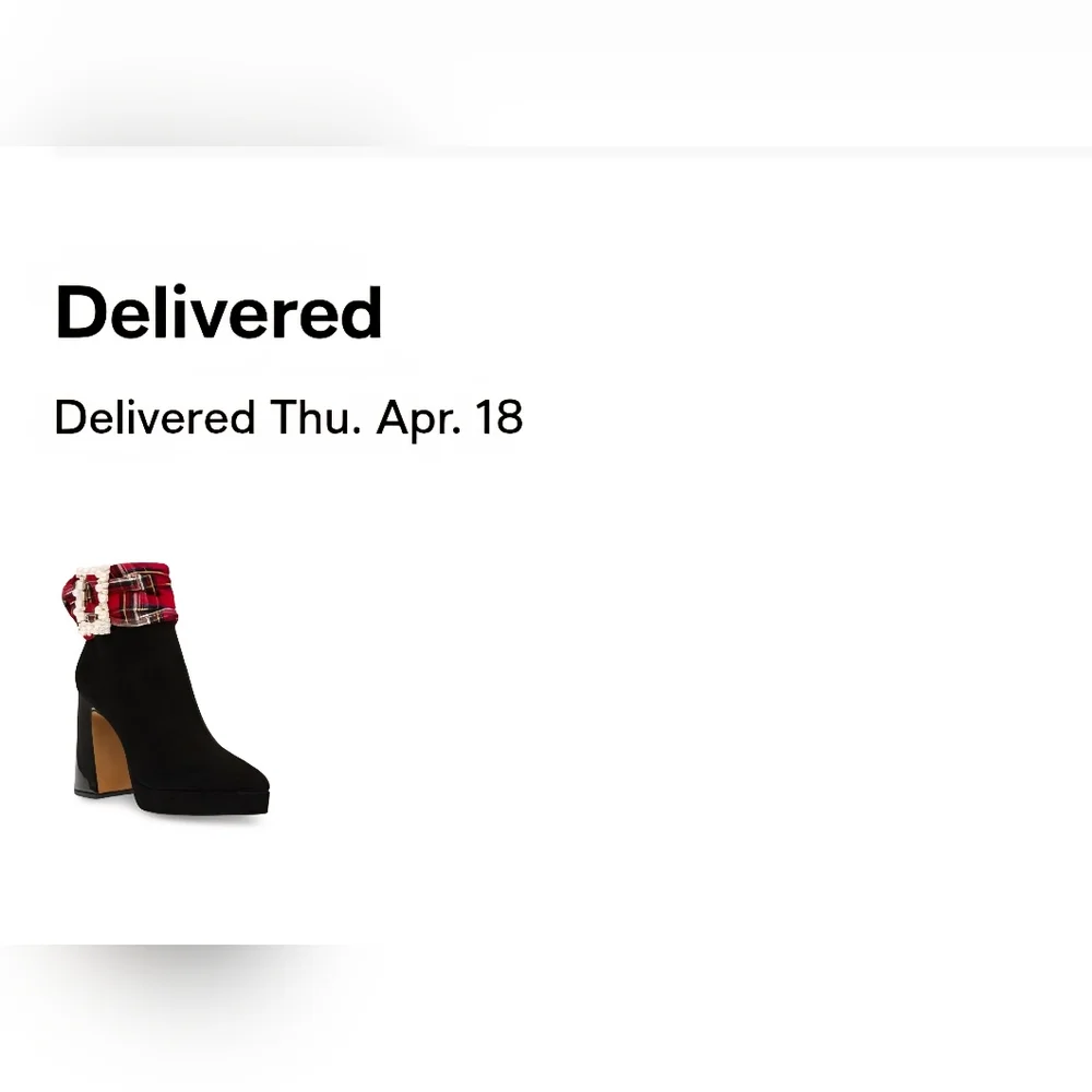 NWOT Betsey Johnson Black Platform Idris Booties w/Red Plaid Sash & Pearl Buckle - Picture 7 of 7